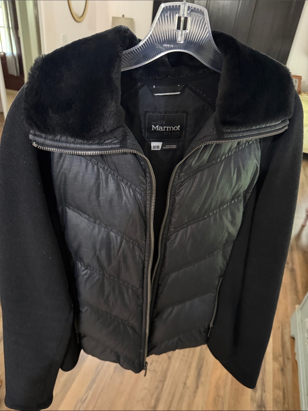 Marmot Black Zip-Front Fleece Jacket 700 Filled Down